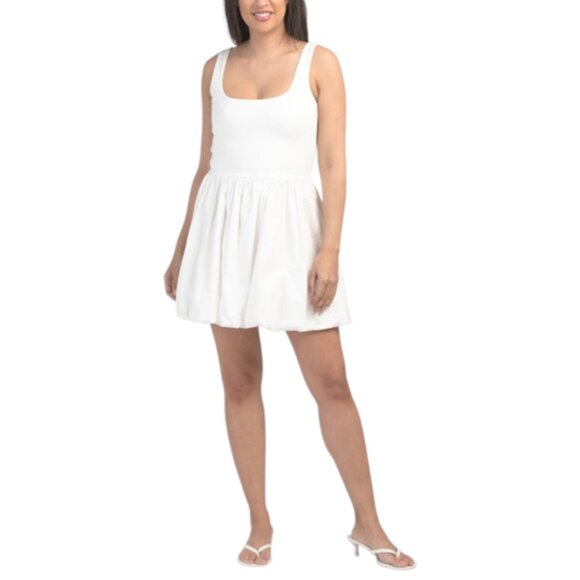 CAMILA COELHO Square Neck Mixed Media Bubble Hem Mini Dress - Picture 1 of 2